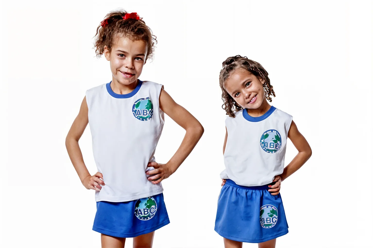 Crianças com regata e saia do uniforme infantil